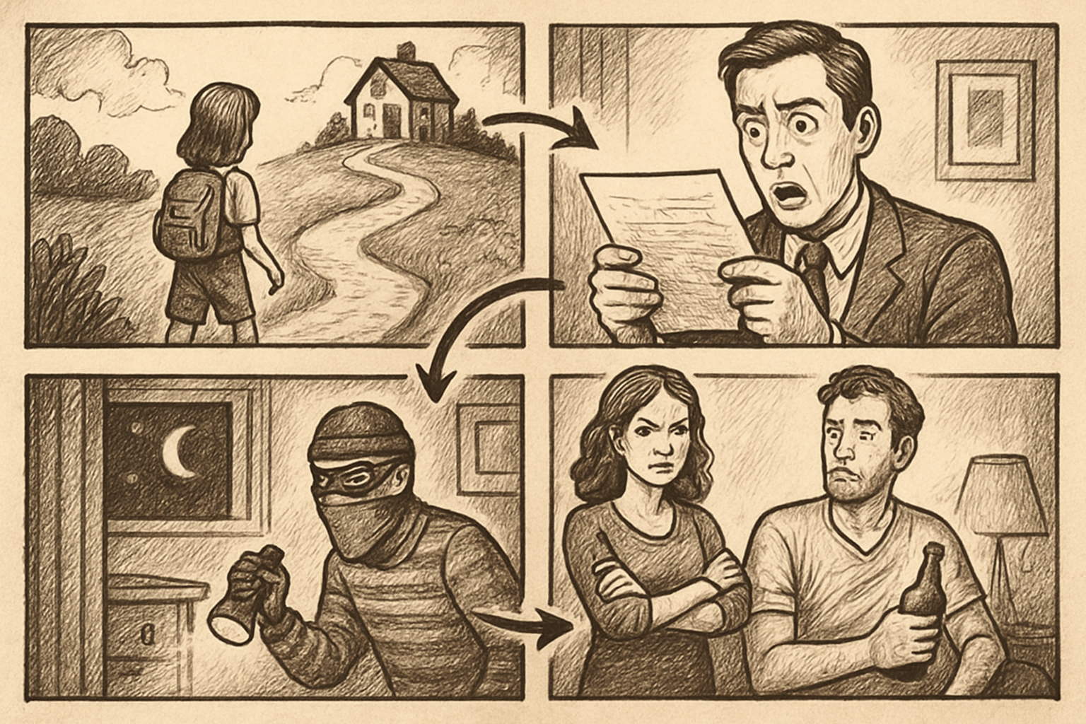 Collage of interconnected story plots