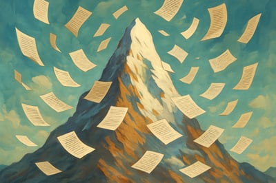 Illustration of a mountain peak with story pages fluttering around it, symbolizing interconnected stories. Illustration of a mountain peak with story pages fluttering around it, symbolizing interconnected stories.